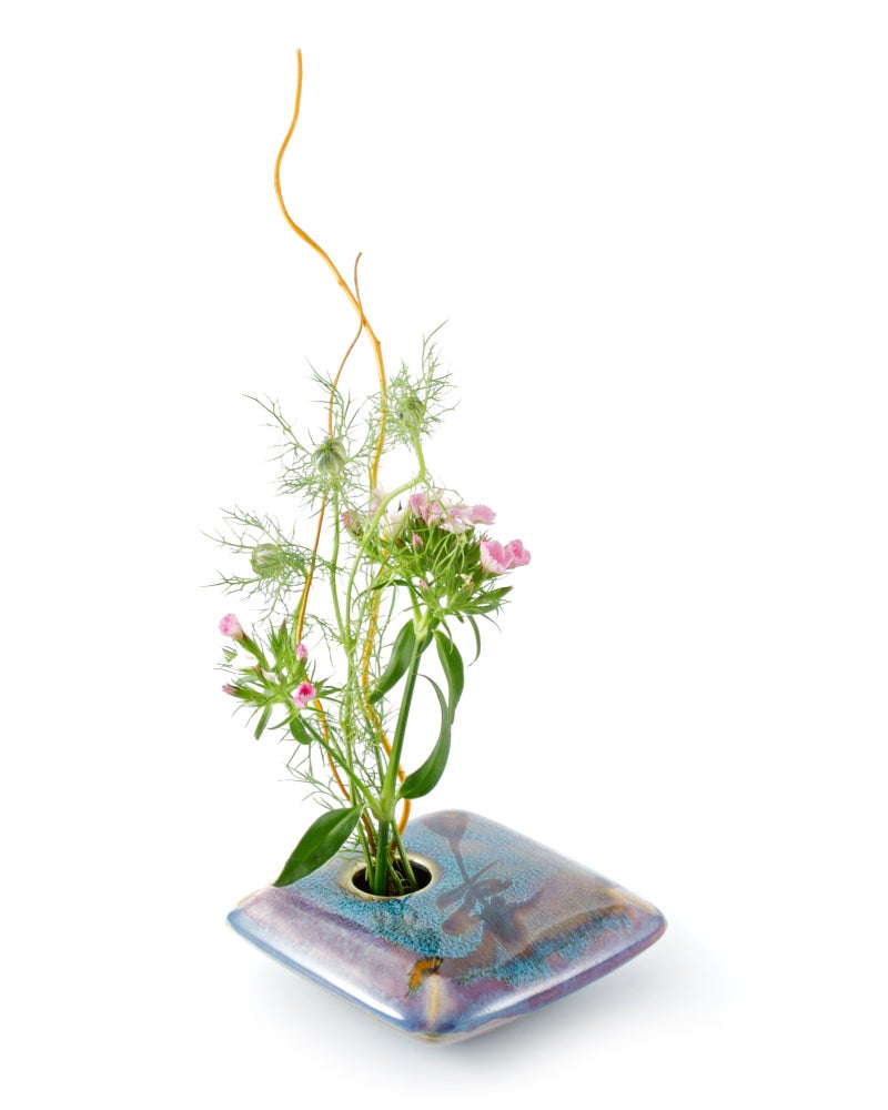 Georgetown Pottery Square Ikebana Flower Vase, Dark Purple Zen - Image 1